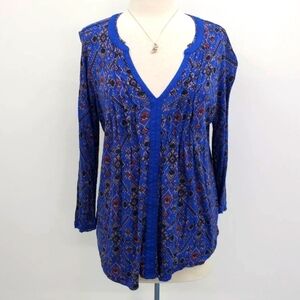 LUCKY V-Neck Cotton Flowy Long Sleeve Shirt sz small